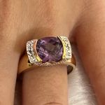 925 Gold Plated real SAPPHIRE 2 Diamonds Ring​ Purple Size 10 Photo 2