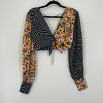 For Love And Lemons Anya Tie Front Floral Coquette Puff Sleeve Crop Top XS Black Photo 10