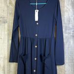 Slig Navy Blue Medium Scoopneck Faux Button Front Pullover Dress Photo 2