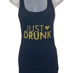 H&M Metallic Glitter Graphic Just Drunk Sparkly Funny Tank Top Gold Black XS Photo 0