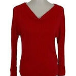 Lucky Brand  Red Waffle Knit V Neck Pullover Sweater Medium Casual Cozy Fall Top Photo 0
