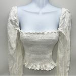 Reformation Woman’s White Smocked 100% Linen Long Sleeve Square Neck Blouse-Sz S Photo 1