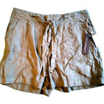 Tahari Olive Green Linen Tie Drawstring Waist High Rise Luxe Shorts Size Large Photo 0