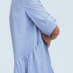 Madewell Button Front Gathered Mini Dress Striped Blue White Poplin Cotton Small Photo 1