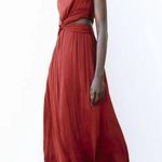 ZARA  maxi dress Burgundy Sleeveless cut out satin effect evening wedding summer Photo 6