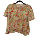 Floral Graphic Boxy Tee Red Pink Green | Soft Knit Casual Everyday Top | 1X Photo 0