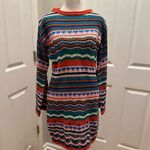 Free The Roses XS Chevron Striped Knit Sweater Dress Long Sleeve Crew Neck Blue Photo 1