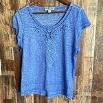 The Row Womens Knit Tops  | Coconut Embroidered Cutout Knit Tee Blue Size LP Q17 Photo 0