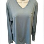 Lacoste Women’s V Neck Long Sleeve Tee Logo Sz L/5 Teal 100% Pima Cotton Soft Photo 0