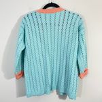 Handmade Vintage Baby Blue & Coral Open Front Cable Knit Cardigan Photo 5
