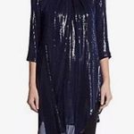 Lafayette 148 Asymmetric Sequin Silk Tunic Dress in Navy Blue Size 14 Photo 11