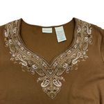 White Stag  Y2K Paisley Embroidered Neck Line V-Neck Earth Toned Top Photo 1