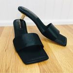 Good American Black Satin Rhinestone Kitten Heel Slide Square Toe Size 7 New Photo 0