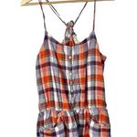 American Eagle  AEO Y2K Linen Orange & Purple Plaid Romper S Photo 0