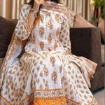 Indian Designer Kurta Palazzo Dupatta Set Women Salwar Kameez Ready To Wear Suit Gold Size XL Photo 0
