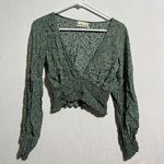 Urban Outfitters  Blouse Top Women's Small Green Floral 100% Rayon Plunge Neck Sm Photo 0