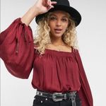 Free People Red Burgendy Wine Flowy Boho Silky Long Sleeve Cottagegore Bodysuit Photo 0