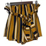 SheIn Mustard Navy Striped Tie Waist Paperbag Shorts Women's Size Large Photo 0