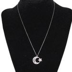 Brilliant Crystal 925 Sterling Silver Moon & Star Necklace Turkish Flag Photo 2