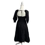 Hill House Nesli Nap Dress Short Puff Sleeve Swiss Dot Tiered Midi Black Small S Photo 5