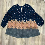 Hint of Mint  3/4 Sleeve Navy Paisley Tunic Top Flowy Boho Hippie Dress Size XL Photo 0