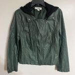 Harmony & Havoc Women’s Juniors Faux Leather Jacket Hooded Zipper Size XL Green Photo 0