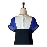 Maje Blue White And Black Colorblock Silk Detail Crew Neck Mini Shift Dress S Photo 3