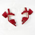 [E8 By Miista] Red Suede Leather Sandie Ruffle Strap Block Heel Sandals Size 5.5 Photo 7