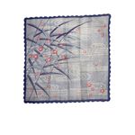 Vintage Signed Asian Floral Handkerchief Hankie Paris Red Blue Scalloped Edge Photo 3