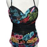 Bebe  Bustier Corset Top Womens 8 Black Multicolor Floral Pleated Lined Coquette Photo 0