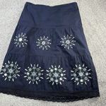 Loft Ann Taylor  Petites 2P Navy Embroidered Boho Peasant Skirt Mirror Beaded Photo 0
