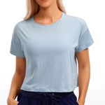 CRZ Yoga  Pima Cotton Short Sleeves Cropped Crew Neck, Blue Linen, XS Photo 0