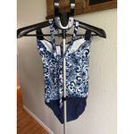 Lauren Ralph Lauren Floral Navy Blue White Halter Tie One Piece Swimsuit Size 8 Photo 1