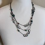 Black Metal Teal Bead Tiered Long Necklace Boho Festival Photo 6