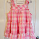 Entro  Pink Gingham Tiered Ruffle Sleeveless Tank Top Summer Cute‎ Photo 0