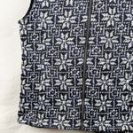 Talbots Women's Vest Medium Blue White Fair Isle Knit Faux Fur Collar Zip Front Photo 2