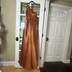 Birdy Grey Kira copper satin 1 shoulder bridesmaid bridal maxi dress NWOT Medium Photo 6
