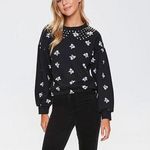 Forever 21 NWT  Black Faux Pearl Floral Pullover Size Large Photo 0