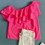 Lilly Pulitzer  Trixie Pink Raz Berry Neon Sunburst Eyelet One Shoulder Top Photo 3