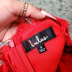 Lulus  Manning Red Lace Tiered Midi Dress Photo 10