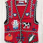 VTG Signatures By Northern Isles Women Sweater Vest Sz L Red Embroidered Novelty Photo 0