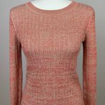 Club Monaco  Ribbed Knit Sweater Fringe Crewneck Long Sleeve Peach Stretch Small Photo 6