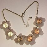 Elegant Light Pink Floral Beaded Boho Gold Tone Necklace Photo 4