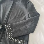 SheIn Grey Open Placket Coat With Pearl Beaded Detail Photo 2