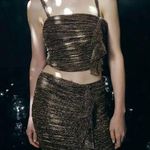 ZARA Gold Silver lurex Metallic Sleeveless Short Crop Top w/Ruffle Front Sz L Photo 0