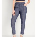 Old Navy High Waisted Cropped Linen Blend Pants Blue White Chambray Crop Ankle L Photo 3