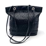 Nina Ricci Black Leather Tote Bag Drawstring Shoulder Purse Quilted Chevron Photo 2