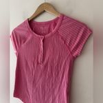 American Eagle Pink Cropped Henley Hey Baby Tee Photo 3