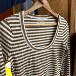 Madewell  ribbed pointelle square scoop long sleeve tee S white brown stripe Photo 7