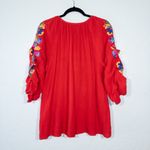 New See And Be Seen Red Embroidered Peasant Tassel Top Size Medium Photo 5